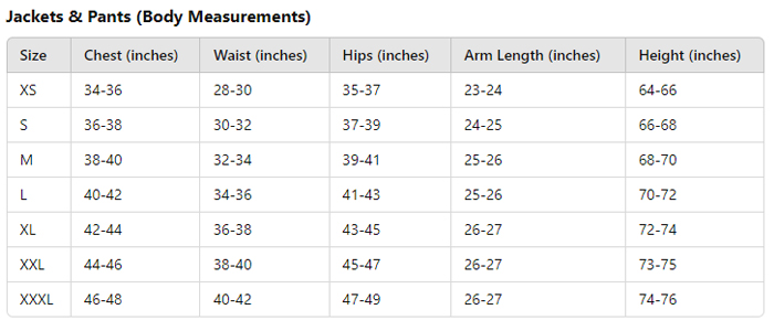 Mens Size Charts